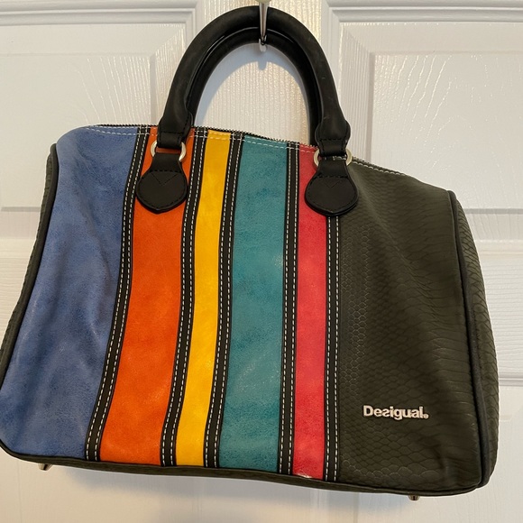 DESIGUAL Calgary multi striped bowling bag purse - Picture 1 of 5